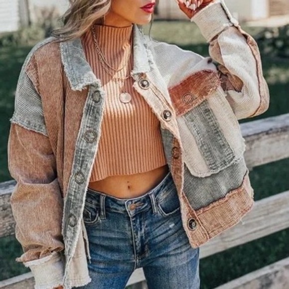 Gypsy Junkies Jackets & Blazers - New Patchwork Corduroy Shacket Olive Combo Colorblock Jacket  Medium c3